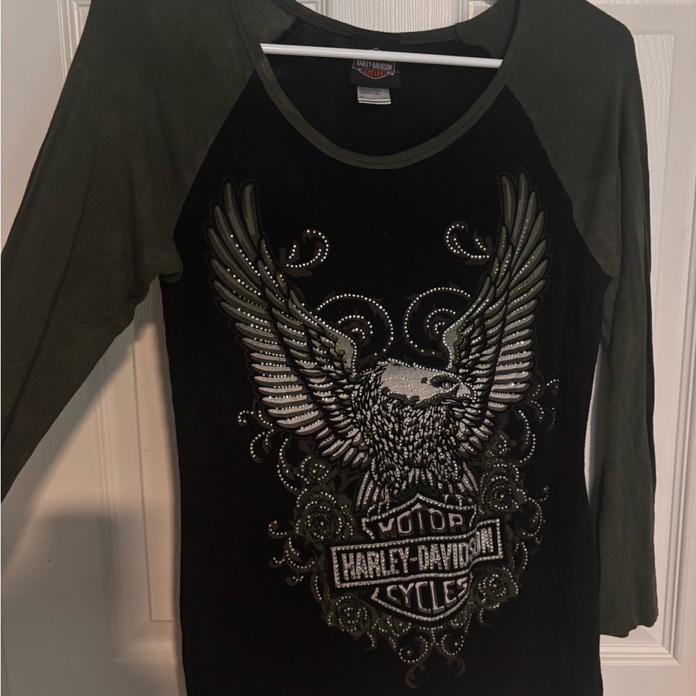 Harley-Davidson Black and Green Long Sleeve studded Shirt